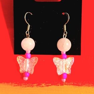 Pink and White Butterfly Earrings